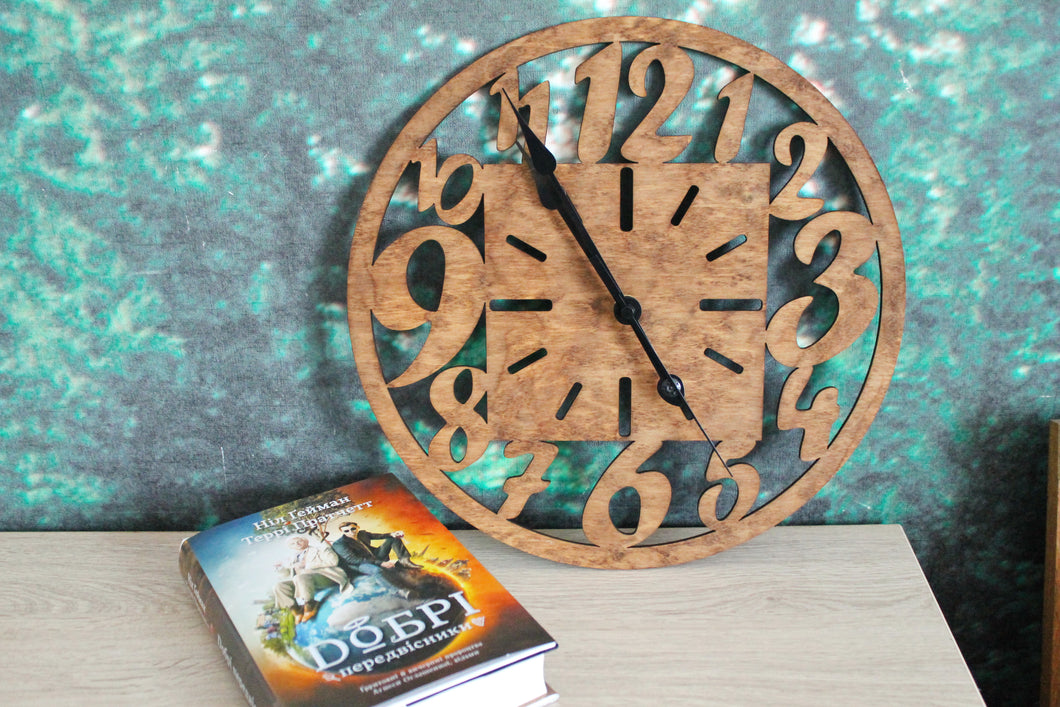 Wooden clock - chestnat color - 320 mm - 12.6 inches - light and ready to ship - handmade clock - Silent clock mechanism