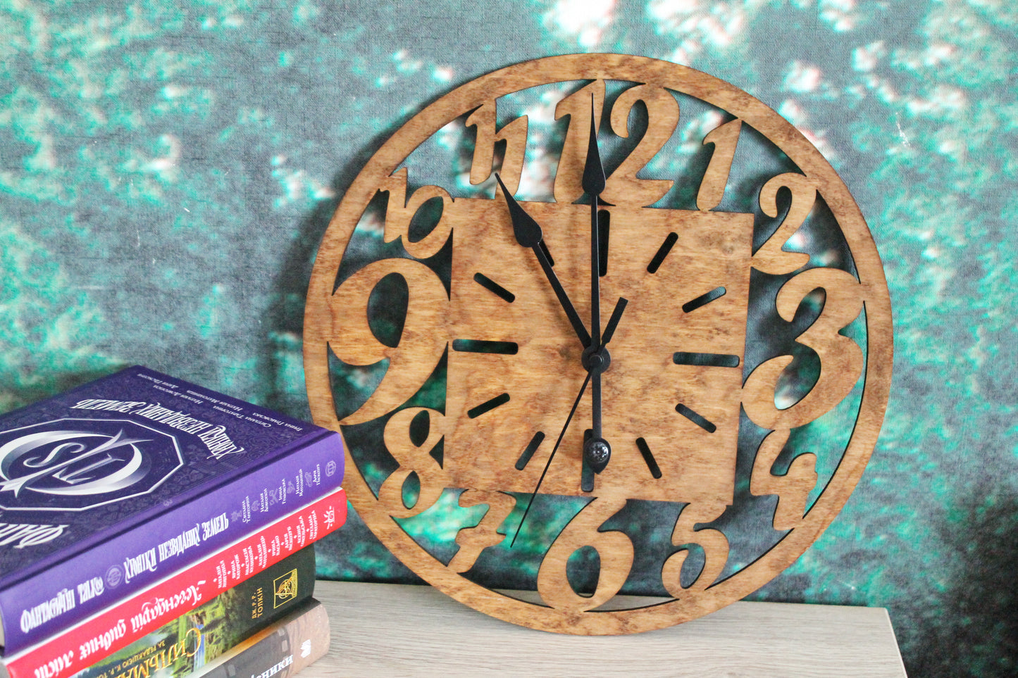 Wooden clock - chestnat color - 320 mm - 12.6 inches - light and ready to ship - handmade clock - Silent clock mechanism