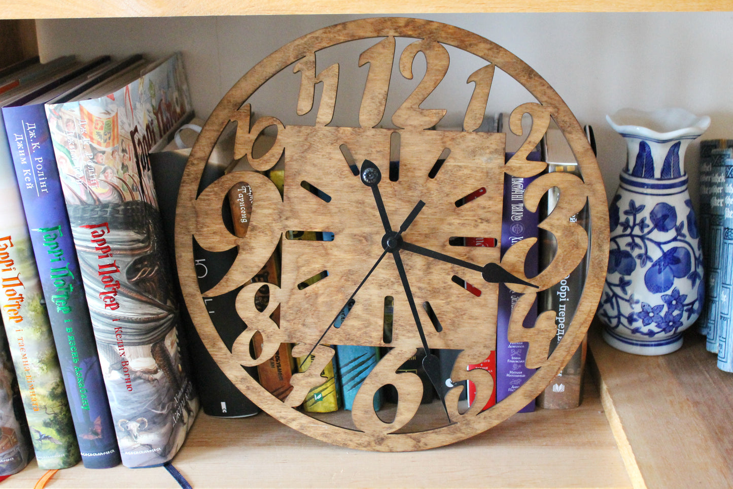 Wooden clock - chestnat color - 320 mm - 12.6 inches - light and ready to ship - handmade clock - Silent clock mechanism