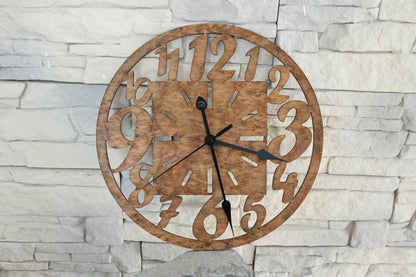 Wooden clock - chestnat color - 320 mm - 12.6 inches - light and ready to ship - handmade clock - Silent clock mechanism