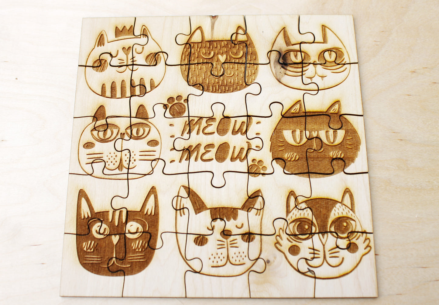 Wooden puzzle - Funny Cats - kids adult puzzle - laser cut puzzle blank 7.9 inch - Wooden Puzzle - engraving puzzle - made of plywood