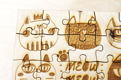 Wooden puzzle - Funny Cats - kids adult puzzle - laser cut puzzle blank 7.9 inch - Wooden Puzzle - engraving puzzle - made of plywood