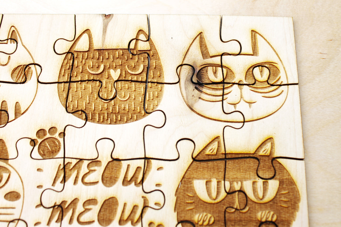 Wooden puzzle - Funny Cats - kids adult puzzle - laser cut puzzle blank 7.9 inch - Wooden Puzzle - engraving puzzle - made of plywood