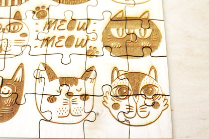 Wooden puzzle - Funny Cats - kids adult puzzle - laser cut puzzle blank 7.9 inch - Wooden Puzzle - engraving puzzle - made of plywood