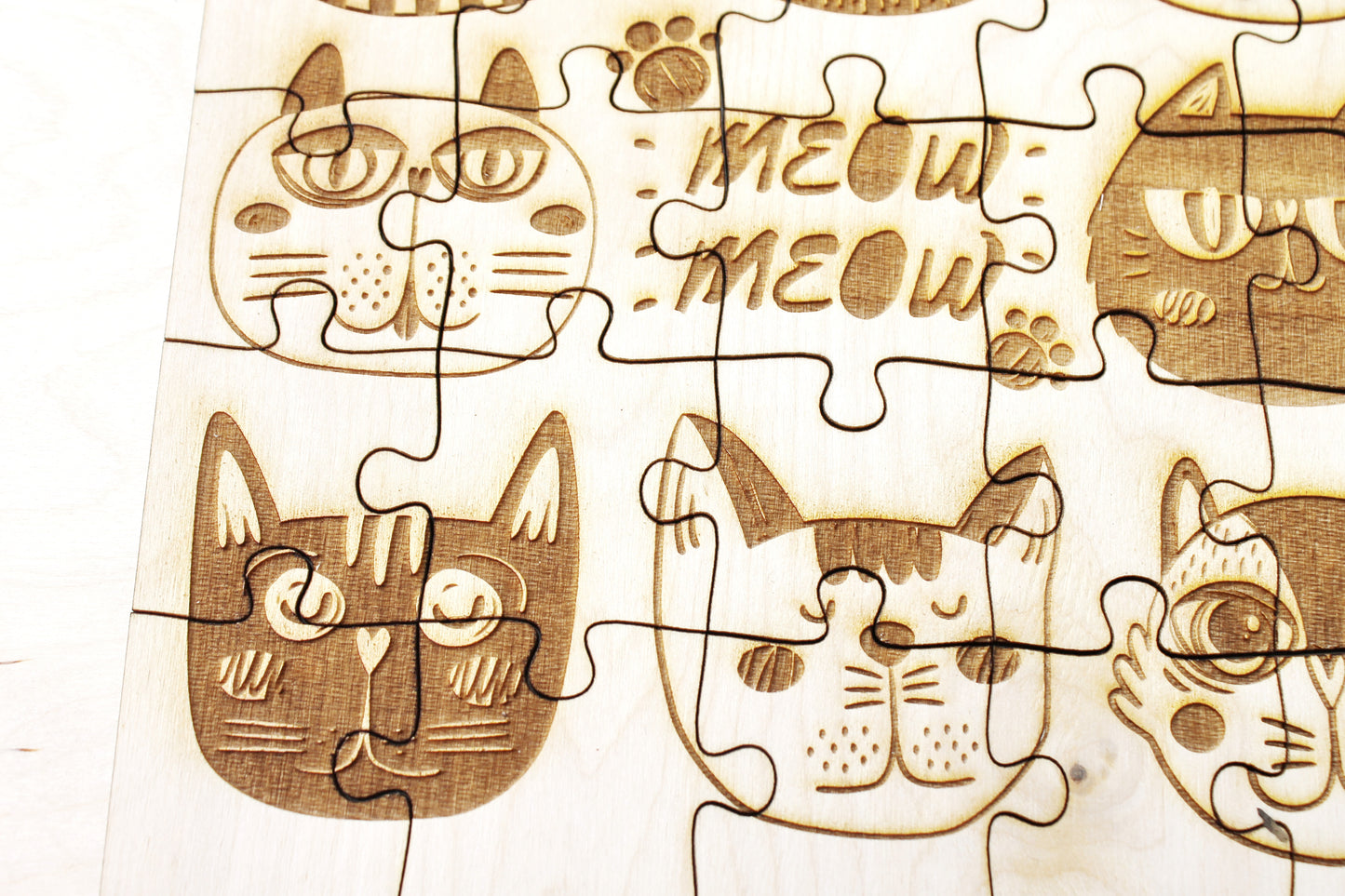 Wooden puzzle - Funny Cats - kids adult puzzle - laser cut puzzle blank 7.9 inch - Wooden Puzzle - engraving puzzle - made of plywood