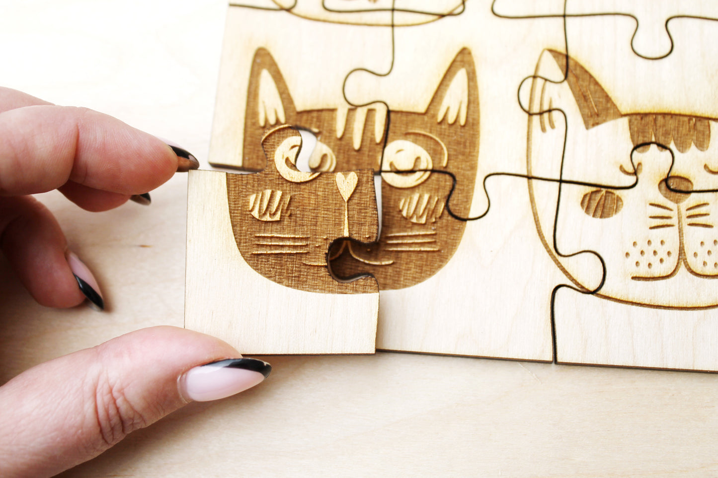 Wooden puzzle - Funny Cats - kids adult puzzle - laser cut puzzle blank 7.9 inch - Wooden Puzzle - engraving puzzle - made of plywood