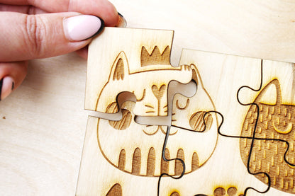 Wooden puzzle - Funny Cats - kids adult puzzle - laser cut puzzle blank 7.9 inch - Wooden Puzzle - engraving puzzle - made of plywood