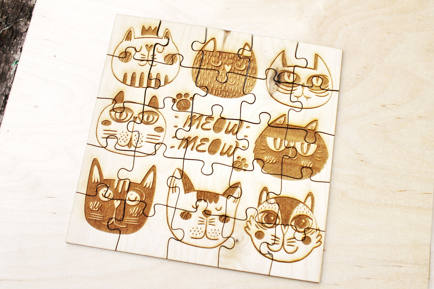 Wooden puzzle - Funny Cats - kids adult puzzle - laser cut puzzle blank 7.9 inch - Wooden Puzzle - engraving puzzle - made of plywood