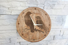 Load image into Gallery viewer, Wooden clock - Crows - chestnat color - 310 mm - 12.2 inches - light and ready to ship - handmade clock - Silent clock mechanism
