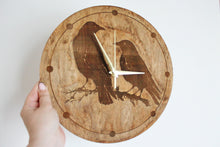 Load image into Gallery viewer, Wooden clock - Crows - chestnat color - 310 mm - 12.2 inches - light and ready to ship - handmade clock - Silent clock mechanism
