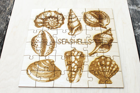 Wooden puzzle - Sea Shells - kids adult puzzle - laser cut puzzle blank 9.8 inch - Wooden Puzzle - engraving puzzle - made of plywood