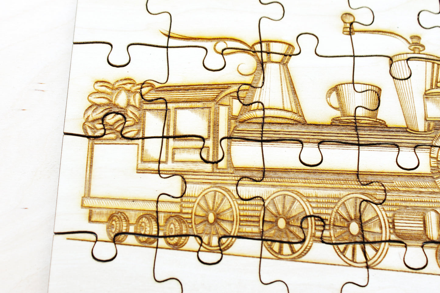 Wooden puzzle - Coffee Lokomotive - laser cut puzzle blank 7.5 inch - Wooden Puzzle - engraving puzzle - made of plywood