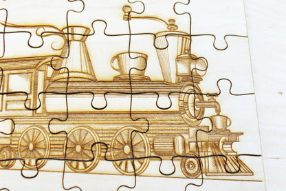 Wooden puzzle - Coffee Lokomotive - laser cut puzzle blank 7.5 inch - Wooden Puzzle - engraving puzzle - made of plywood