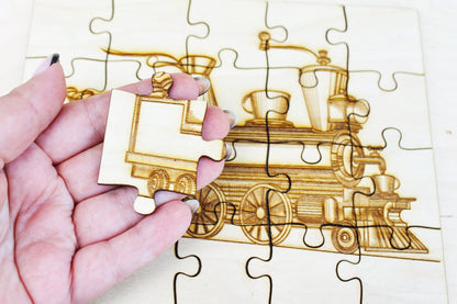 Wooden puzzle - Coffee Lokomotive - laser cut puzzle blank 7.5 inch - Wooden Puzzle - engraving puzzle - made of plywood