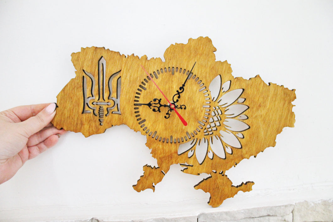 Wooden clock - UKRAINE - walnut color - 350 mm - 14 inches - light and ready to ship - handmade clock - Silent clock mechanism
