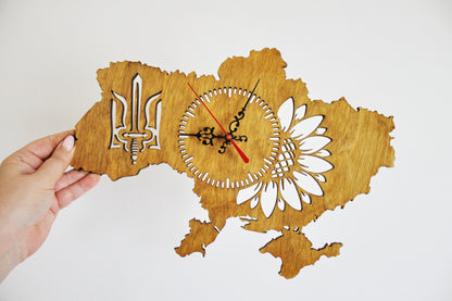 Wooden clock - UKRAINE - walnut color - 350 mm - 14 inches - light and ready to ship - handmade clock - Silent clock mechanism