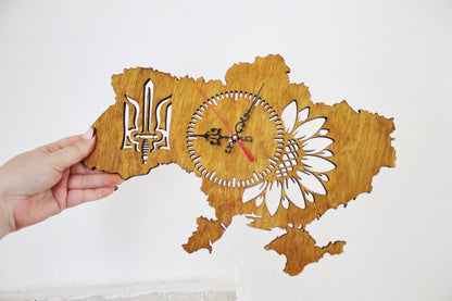 Wooden clock - UKRAINE - walnut color - 350 mm - 14 inches - light and ready to ship - handmade clock - Silent clock mechanism