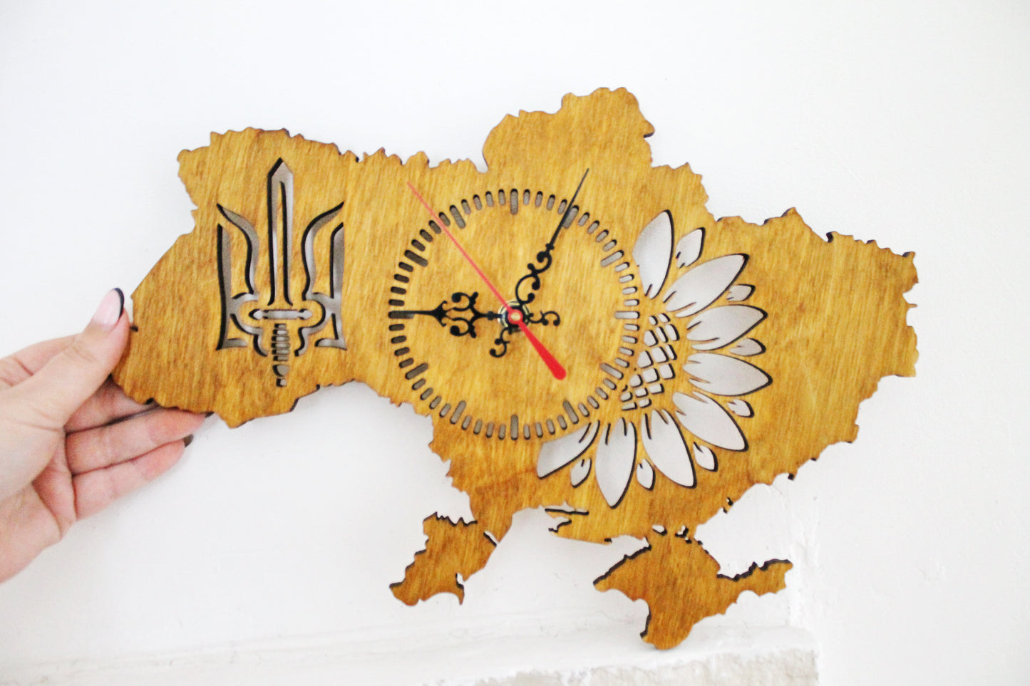 Wooden clock - UKRAINE - walnut color - 350 mm - 14 inches - light and ready to ship - handmade clock - Silent clock mechanism