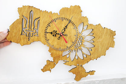 Wooden clock - UKRAINE - walnut color - 350 mm - 14 inches - light and ready to ship - handmade clock - Silent clock mechanism