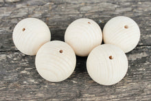 Load image into Gallery viewer, Set of 5 - 50 mm (2 inches) big wooden bead (wooden ball) 5 mm hole - natural eco friendly - made of beech wood

