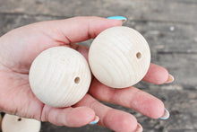 Load image into Gallery viewer, Set of 5 - 50 mm (2 inches) big wooden bead (wooden ball) 5 mm hole - natural eco friendly - made of beech wood
