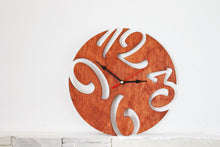 Load image into Gallery viewer, Wooden modern clock - red wood color - 300 mm - 11.8 inches - light and ready to ship - handmade clock - Silent clock mechanism
