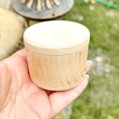 Small Wooden Box – 60 mm x 50 mm (2.4x2") – Handmade Alder Wood Storage Container for Crafts, Jewelry, Trinkets – Natural Round Wooden Box