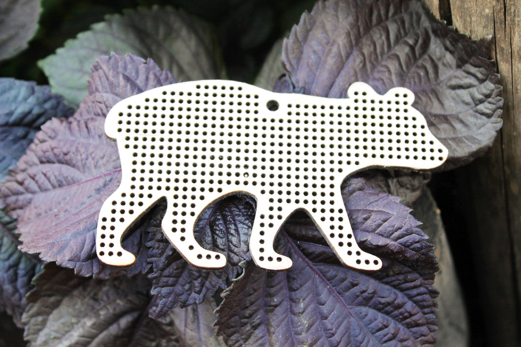 Bear cub - cross stitch blank - 112 mm - 4.4 inch - blank Wood for  Needlecraft  - wooden christmas ornament