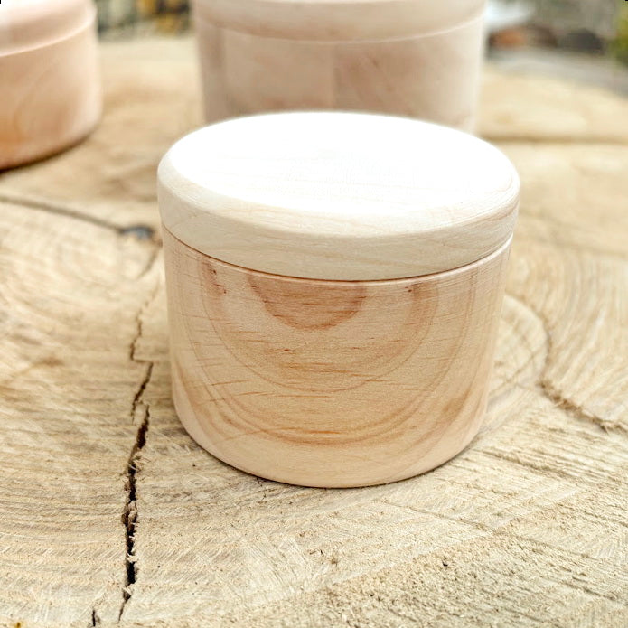 Small Wooden Box – 60 mm x 50 mm (2.4x2") – Handmade Alder Wood Storage Container for Crafts, Jewelry, Trinkets – Natural Round Wooden Box