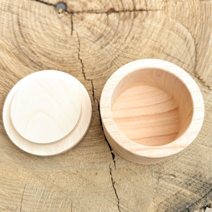 Small Wooden Box – 60 mm x 50 mm (2.4x2") – Handmade Alder Wood Storage Container for Crafts, Jewelry, Trinkets – Natural Round Wooden Box