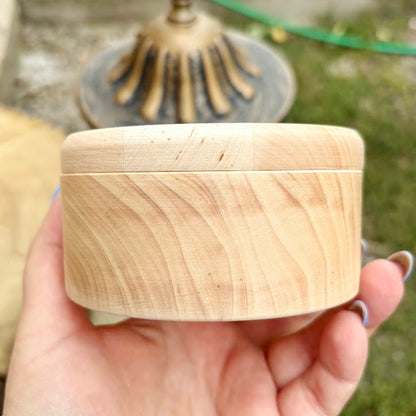 Large Round Wooden Box with Lid 100 mm (3.9") – Handmade Alder Wood Storage Container, Craft Organizer, unfinished Wooden Box for Jewelry