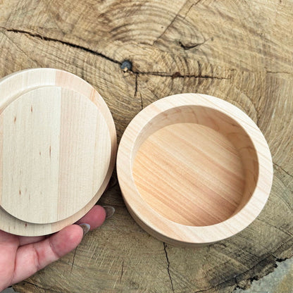 Large Round Wooden Box with Lid 100 mm (3.9") – Handmade Alder Wood Storage Container, Craft Organizer, unfinished Wooden Box for Jewelry