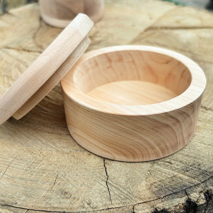 Large Round Wooden Box with Lid 100 mm (3.9") – Handmade Alder Wood Storage Container, Craft Organizer, unfinished Wooden Box for Jewelry