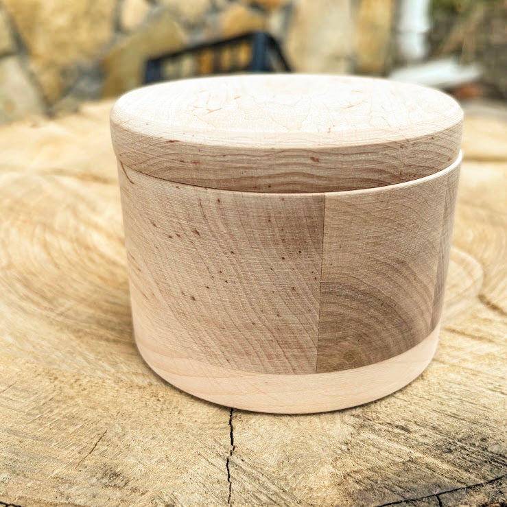 Medium Round Wooden Box with Lid 95 mm (3.7") – Handmade Alder Wood Storage Container, Craft Organizer, Keepsake Box, Sewing Box, Natural Unfinished Wooden Trinket Box for Jewelry, Rings, Beads, DIY Craft Supplies