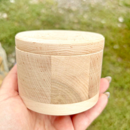 Medium Round Wooden Box with Lid 95 mm (3.7") – Handmade Alder Wood Storage Container, Craft Organizer, Keepsake Box, Sewing Box, Natural Unfinished Wooden Trinket Box for Jewelry, Rings, Beads, DIY Craft Supplies