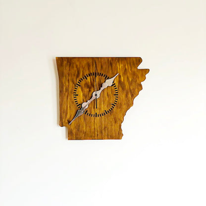 Handmade Arkansas Wall Clock – Rustic State Shape Clock, 6mm Plywood, Chestnut/Oak Wood Stain, Unique Gift for Home or Office Décor - 13.4 inch