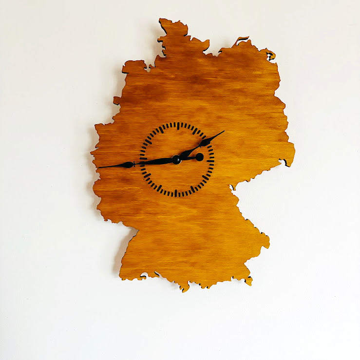 Wooden Wall Clock Germany Map – Handmade Wooden Clock 380 x 270 mm (15 x 10.6 inches) – Silent Quartz Clock Mechanism – Wall Art Clock
