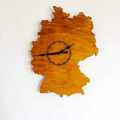 Wooden Wall Clock Germany Map – Handmade Wooden Clock 380 x 270 mm (15 x 10.6 inches) – Silent Quartz Clock Mechanism – Wall Art Clock