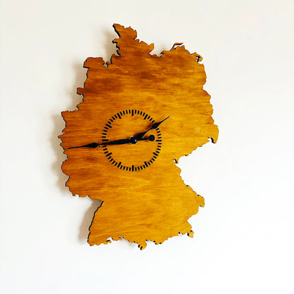 Wooden Wall Clock Germany Map – Handmade Wooden Clock 380 x 270 mm (15 x 10.6 inches) – Silent Quartz Clock Mechanism – Wall Art Clock