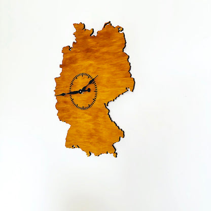 Wooden Wall Clock Germany Map – Handmade Wooden Clock 380 x 270 mm (15 x 10.6 inches) – Silent Quartz Clock Mechanism – Wall Art Clock
