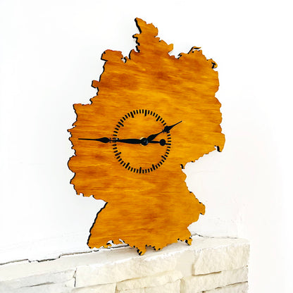 Wooden Wall Clock Germany Map – Handmade Wooden Clock 380 x 270 mm (15 x 10.6 inches) – Silent Quartz Clock Mechanism – Wall Art Clock
