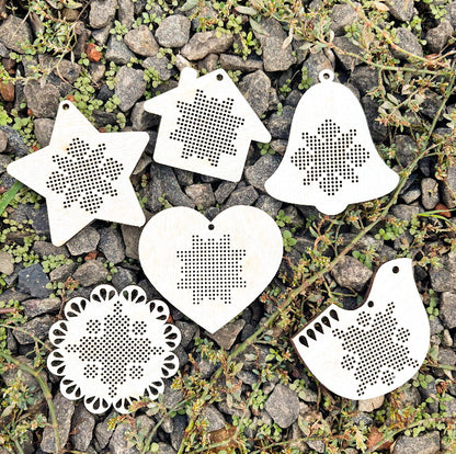 Wooden Cross Stitch Blanks Christmas Ornaments – Laser Cut Birch Shapes – DIY Embroidery Craft – Natural Wood Decor-1