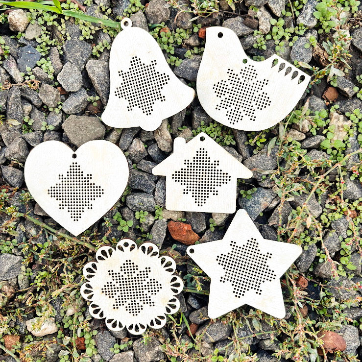 Wooden Cross Stitch Blanks Christmas Ornaments – Laser Cut Birch Shapes – DIY Embroidery Craft – Natural Wood Decor-2