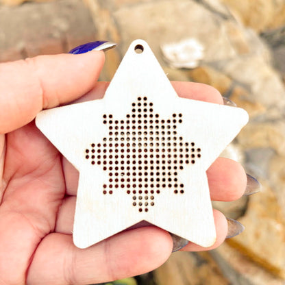 Wooden Cross Stitch Blanks Christmas Ornaments – Laser Cut Birch Shapes – DIY Embroidery Craft – Natural Wood Decor-2