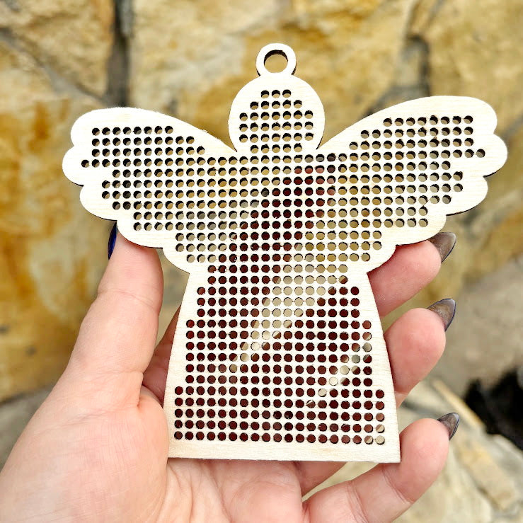 Large wooden Christmas cross stitch blanks set – laser cut birch plywood ornaments with big holes (2.25 mm) – embroidery decor