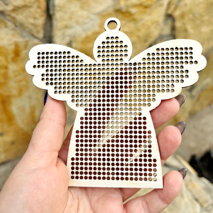 Large wooden Christmas cross stitch blanks set – laser cut birch plywood ornaments with big holes (2.25 mm) – embroidery decor