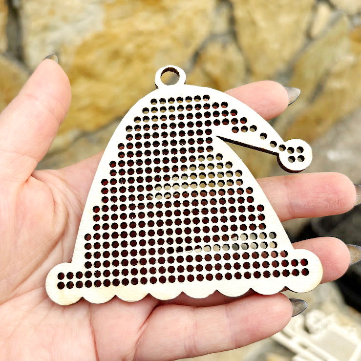 Large wooden Christmas cross stitch blanks set – laser cut birch plywood ornaments with big holes (2.25 mm) – embroidery decor