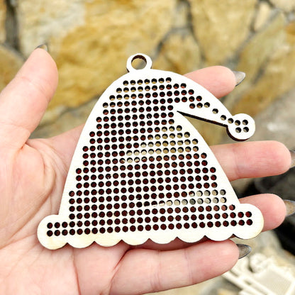 Large wooden Christmas cross stitch blanks set – laser cut birch plywood ornaments with big holes (2.25 mm) – embroidery decor
