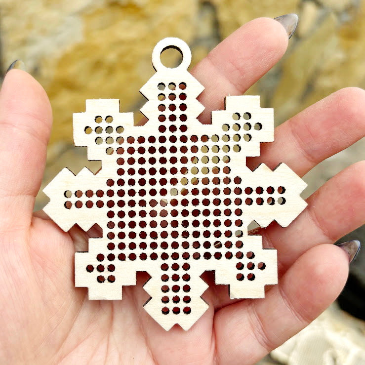 Large wooden Christmas cross stitch blanks set – laser cut birch plywood ornaments with big holes (2.25 mm) – embroidery decor