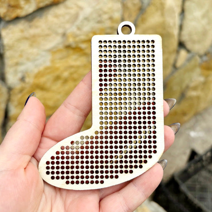 Large wooden Christmas cross stitch blanks set – laser cut birch plywood ornaments with big holes (2.25 mm) – embroidery decor - set 2